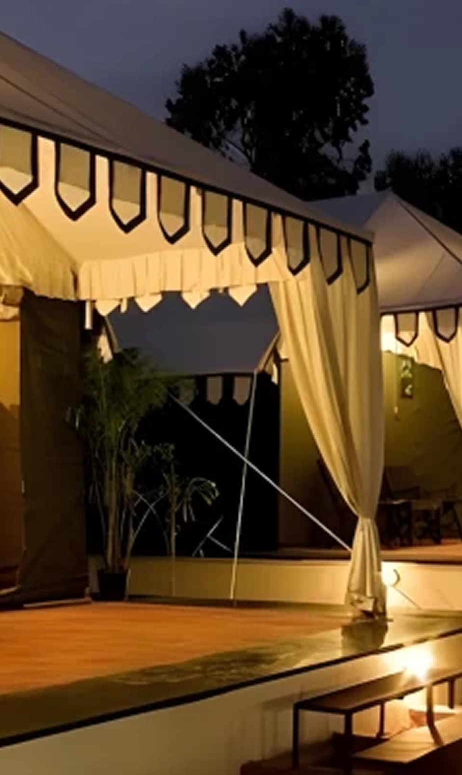 Black Scalloped Luxury Tent at Night